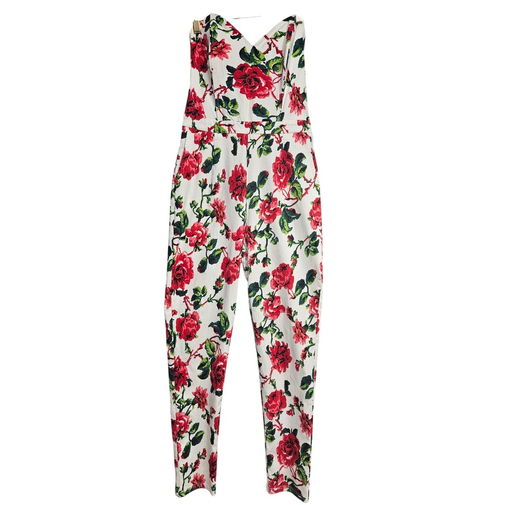 Hommage Los Angeles Womens Red Rose Floral Strapless Jumpsuit JP6615-1 White M